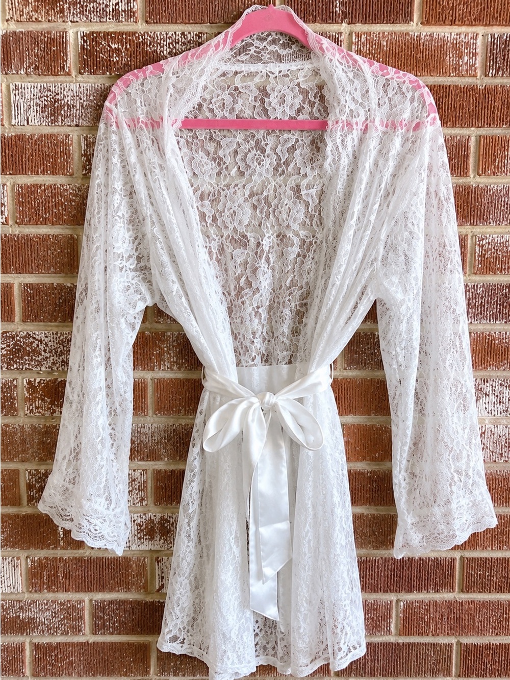 Music Legs White Sheer Lace Robe Satin Tie Front Bridal Coquette Size Queen/Plus